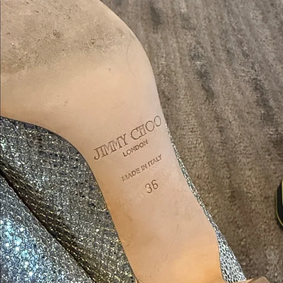 Jimmy Choo Isabel Champagne Glitter Peep Toe Heels - Picture 6 of 6